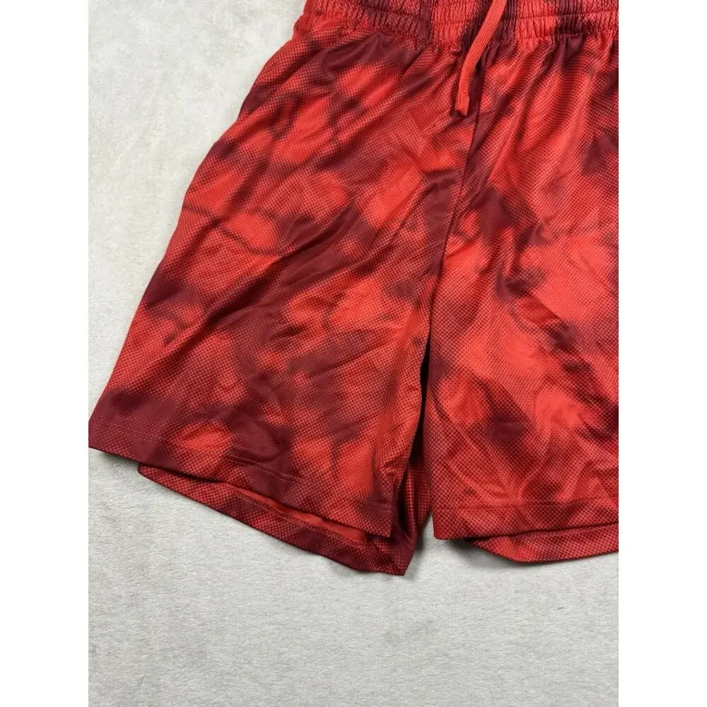 Nike Dri-FIT Youth L Red Black Printed Athletic Training Shorts Drawstring